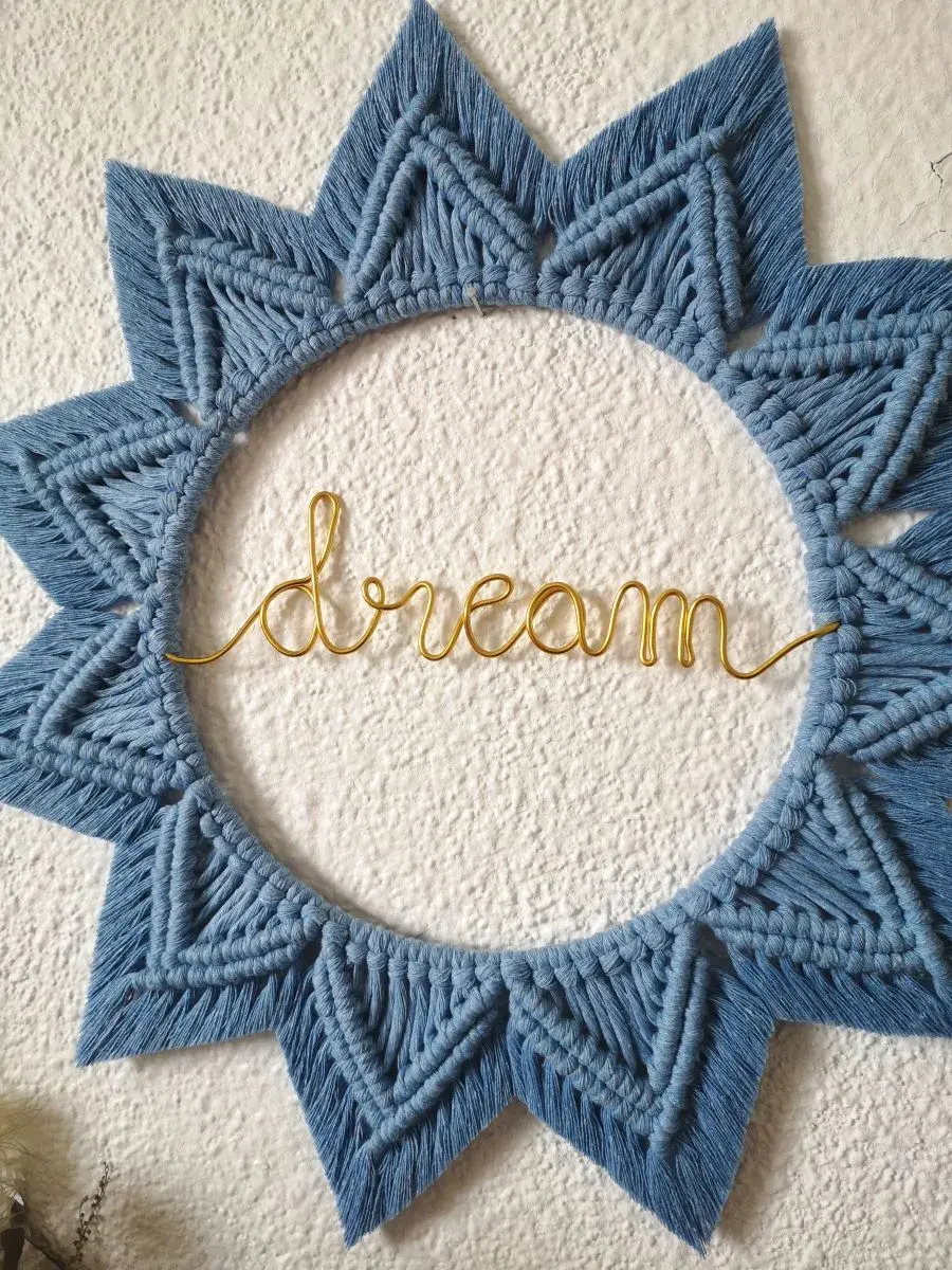 Miniature : Décoration Murale en Macramé - Cercles Tissés à la Main - Suspension murale en macramé - Déco maison - Bleu