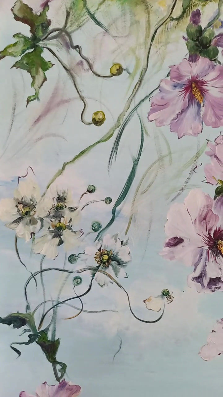 Thumbnail: "Hibiscus et Anémones" – Tableau floral en huile sur toile - Fait main - Made in France - Déco salon