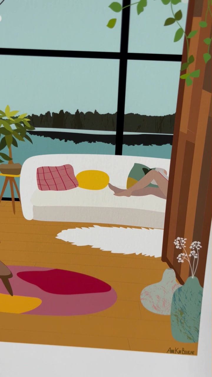 Thumbnail: Illustration Lake House - Élégance et sérénité au bord du lac - Fait main - Made in France - Déco bohème