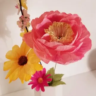 Bouquet Pivoine Coral Charm et Gerberas â Composition Artisanale en Origami - Cadeaux fetes des meres
