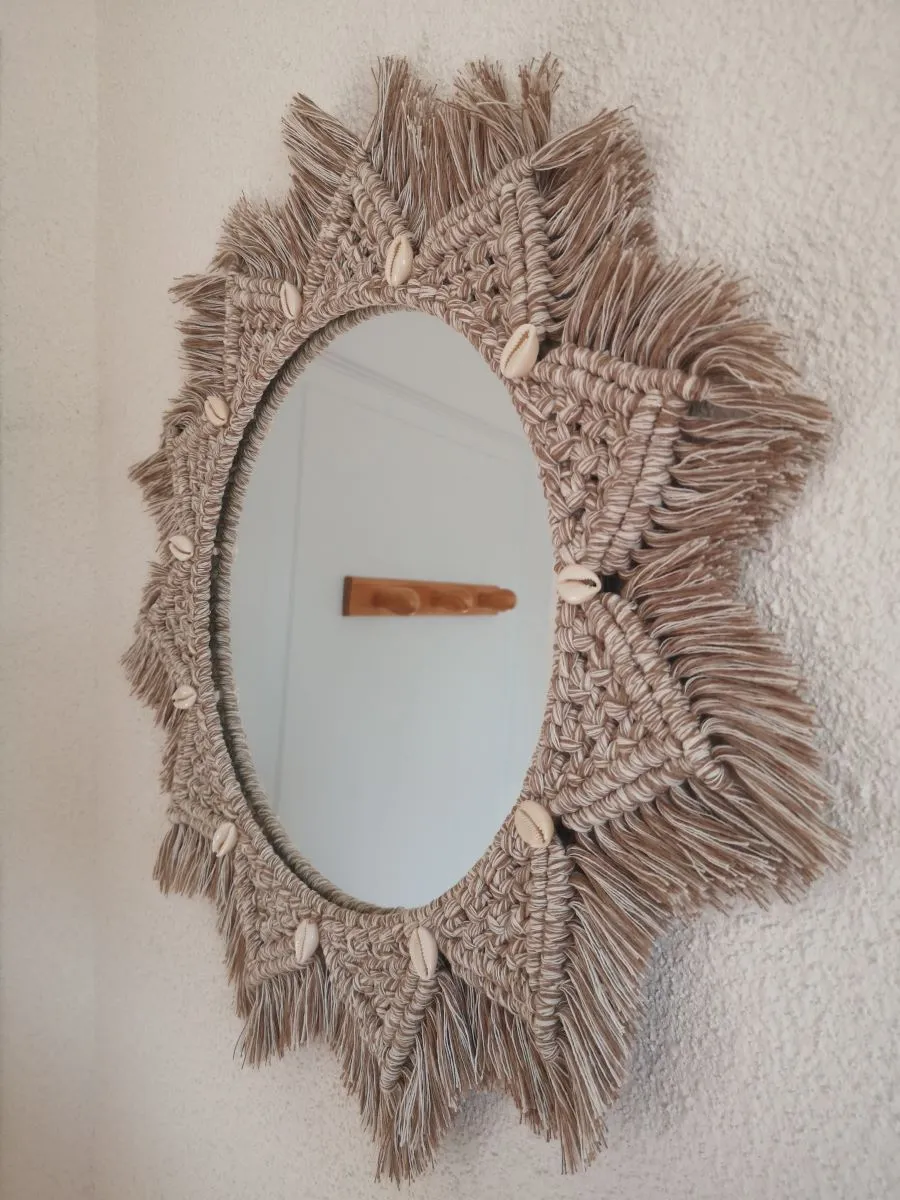 Miroir en Macramé Fait Main pour une Ambiance Naturelle - Décoration murale - Suspension murale en macramé