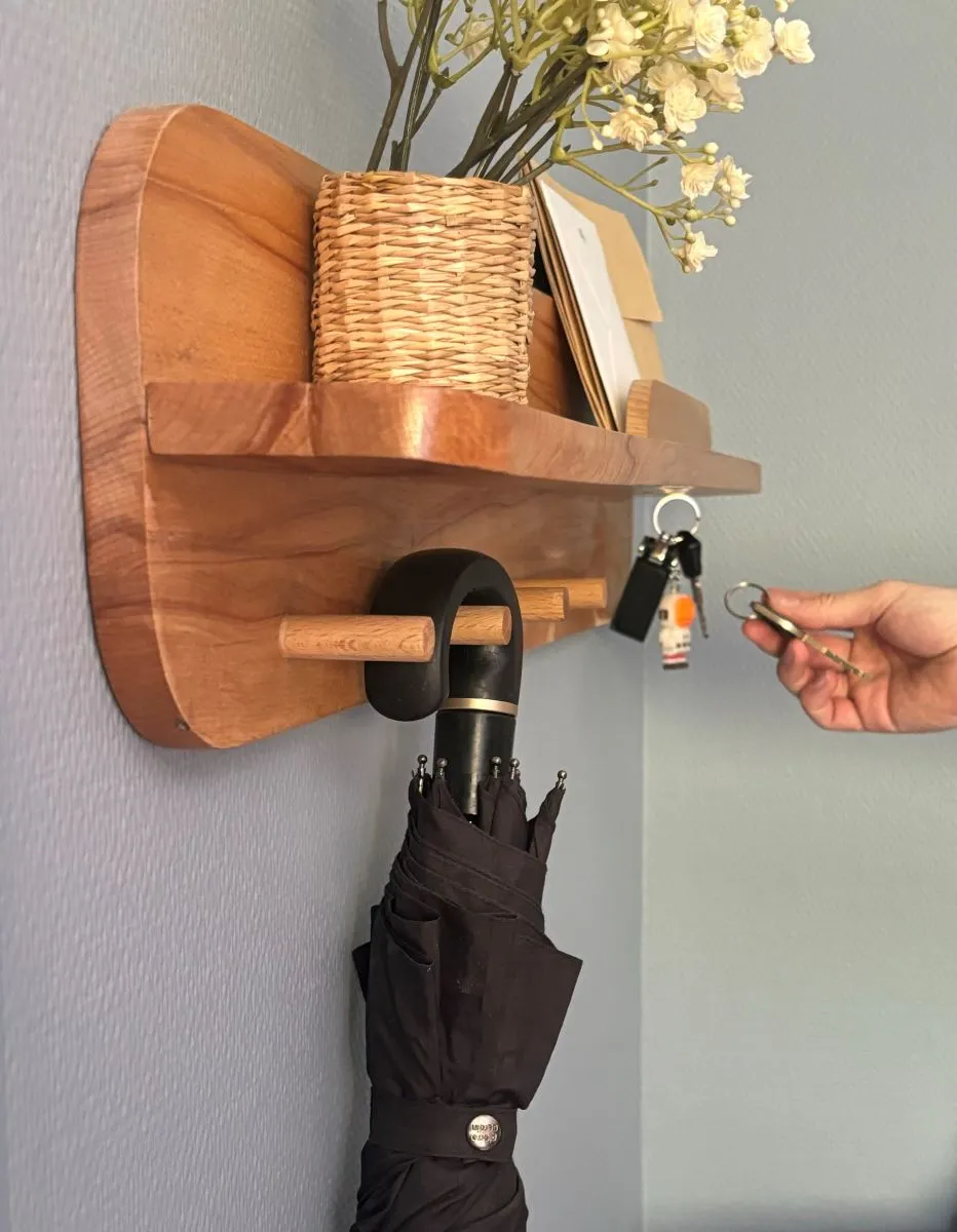 Organisateur d'entrée mural avec rangement - Déco murale en bois - Fait main - Made in France