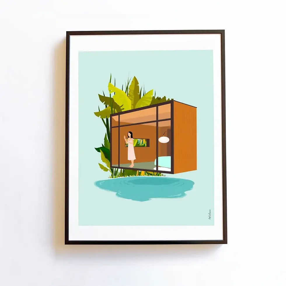 Thumbnail: Illustration The Box - Inspiration mid-century moderne - Fait main - Made in France - Idées décos