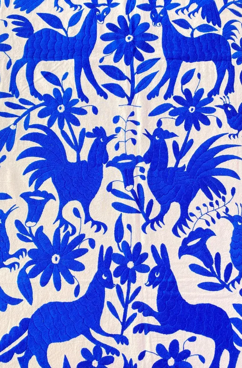 Thumbnail: Toile brodée bleu roi – Un chef-d’œuvre artisanal de Hidalgo - Fait main - Made in Mexico - Déco bohème