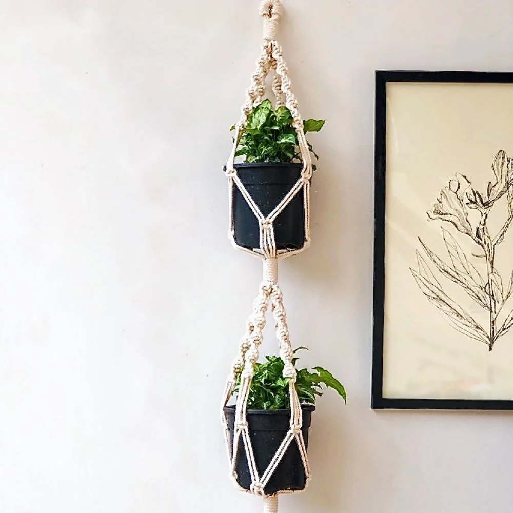 Porte-Plante en Macramé 'Two Tier Spiral' : Élégance à Deux Niveaux - Fait main - Suspension en macramé