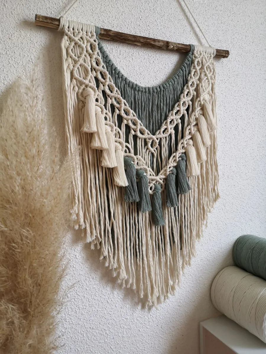 Tenture Macramé et Bois Naturel : Artisanat Chaleureux - Fait main - Made in France