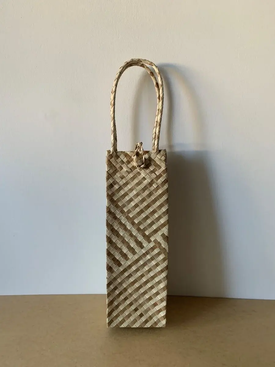 Miniature : Sac à bouteille de vin en paille - Petit rangement - Sac en paille - Sac original - Sac bohème - Sac artisanal