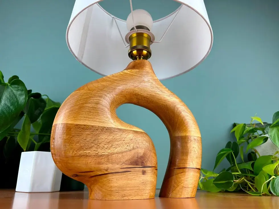 Miniature : Lampe a chevet - Lampe decorative - Lampe en bois - Abat jour blanc - Motif geometrique