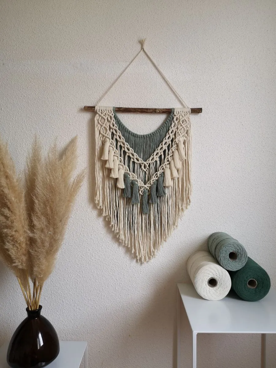 Tenture Macramé et Bois Naturel : Artisanat Chaleureux - Fait main - Made in France - Décoration intérieur