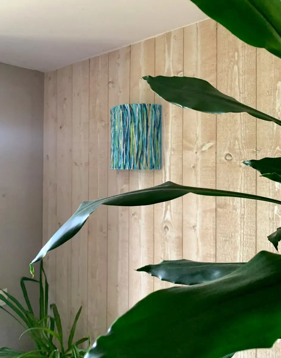 Thumbnail: Applique Mural Demi Cercle - Décoration murale artisanale française - Luminaire décoratif - Abat jour bleu - Idées cadeau