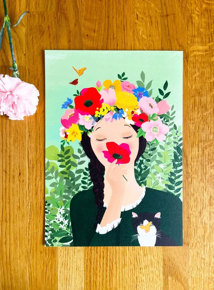 Thumbnail: Illustration Florae - Une fée des fleurs dans un univers romantique - Fait main - Made in France - Déco salon