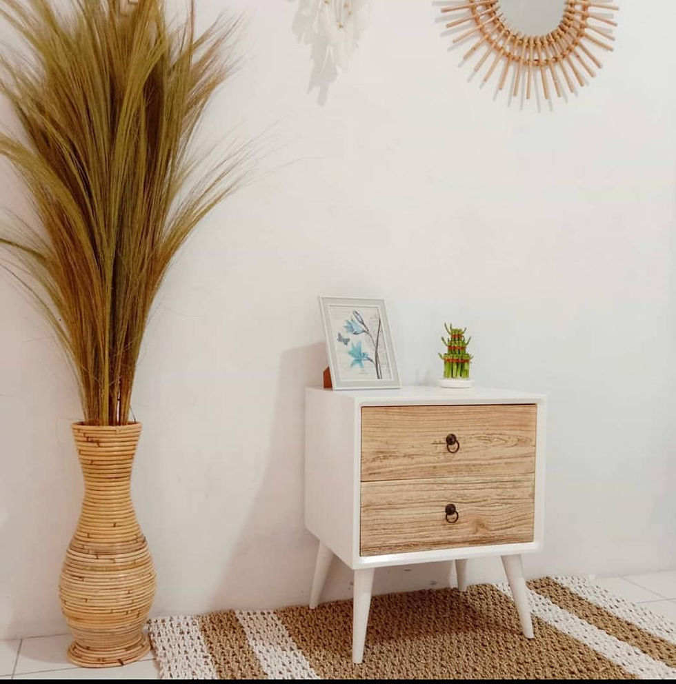 Chevet bois et blanc - Table de chevet en Bois « Kala » - Petite table - Table de Chambre - Décoration de Chambre - Mobilier