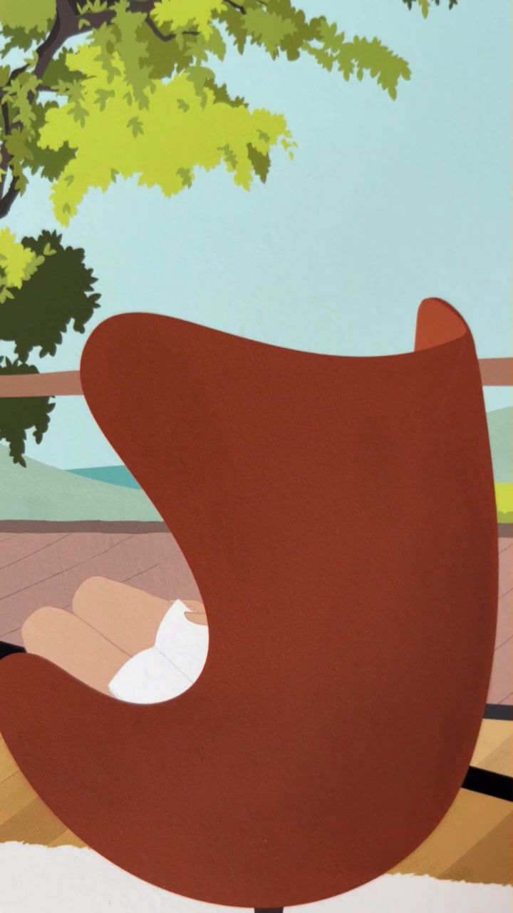 Thumbnail: Illustration Afternoon View - Inspiration mid-century moderne - Fait main - Made in France - Affiche décorative