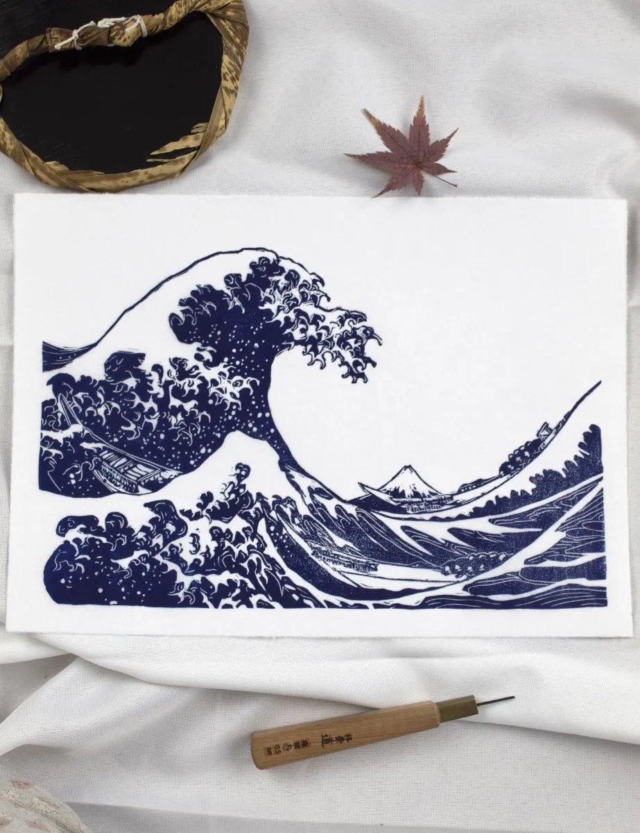 La Vague de Kanagawa - Linogravures Artisanale - Fait main - Art japonais - Déco japonais - Culture japonaise