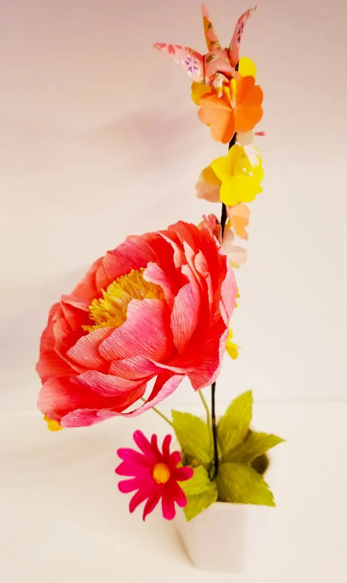 Bouquet Pivoine Coral Charm et Gerberas – Composition Artisanale en Origami - Fait main - Made in France