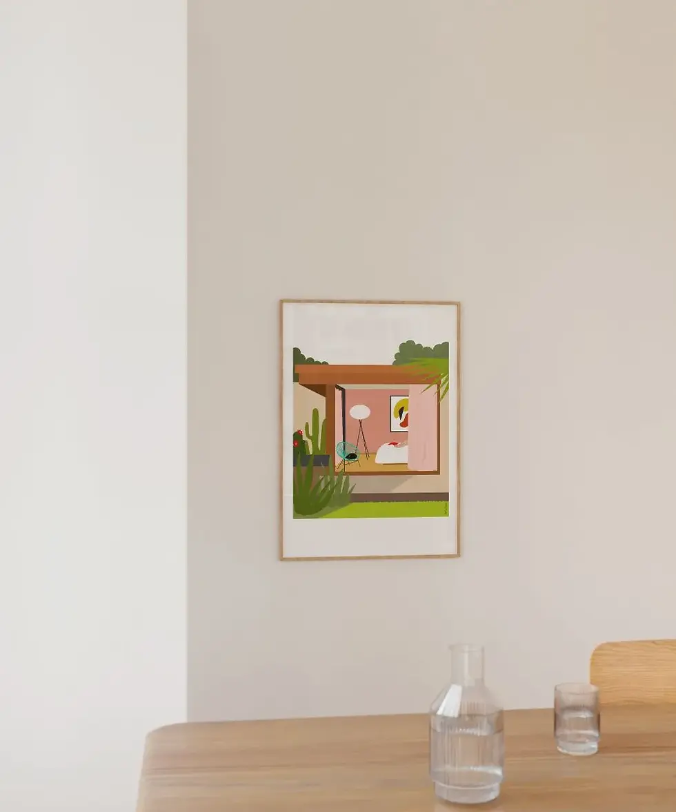 Thumbnail: Illustration At Home - Inspiration mid-century moderne - Fait main - Made in France - Déco salon