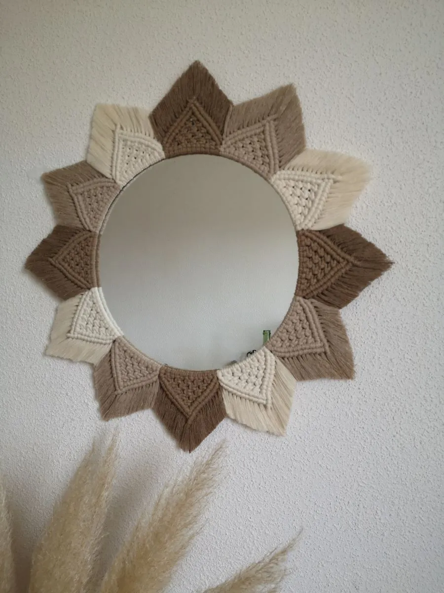 Décoration Murale : Miroir en Macramé Tissé à la Main - Suspension en macramé - Made in France