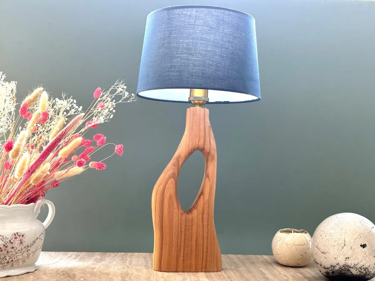 Lampe à poser en bois massif recyclé - Fait main - Déco bois - Lampe de chevet