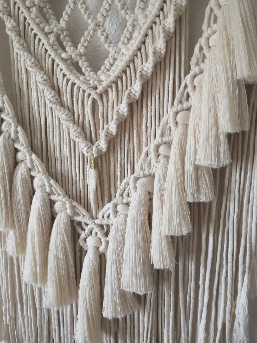Suspension Murale Décorative : Tenture Macramé et Bois Naturel - Décoration murale Bohème - Déco maison