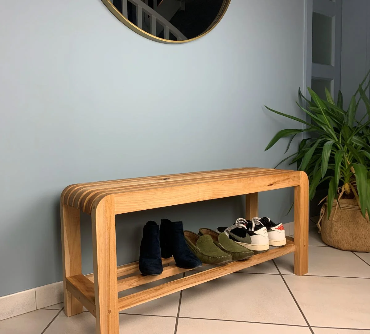 Banc d'Entrée en Bois Massif Recyclé avec Rangement Pratique - Fait main - Made in France - Déco bois