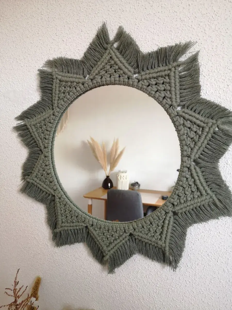 Miroir Artisanat Bohème pour Intérieurs Tendances - Déco murale en macramé - Petit miroir - Déco salon