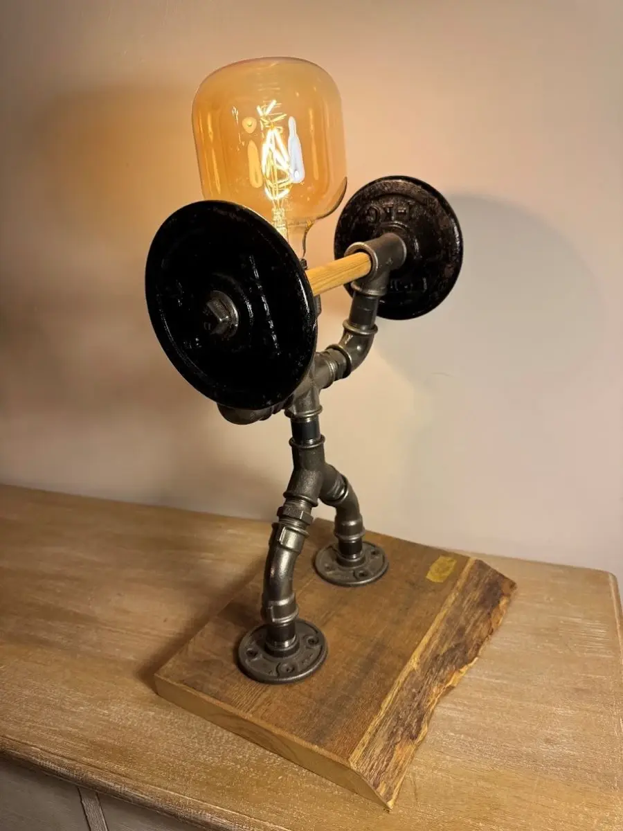 Miniature : Lampe artisanale bois et fonte “Le Costaud” – Pièce unique - Fait main - Made in France - Décoration intérieur