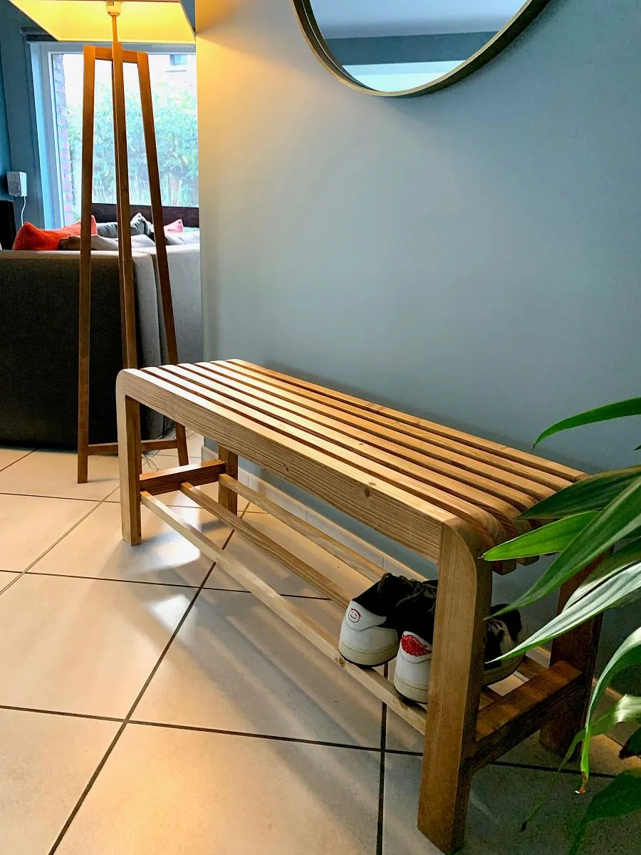 Banc d'Entrée en Bois Massif Recyclé avec Rangement Pratique - Fait main - Made in France