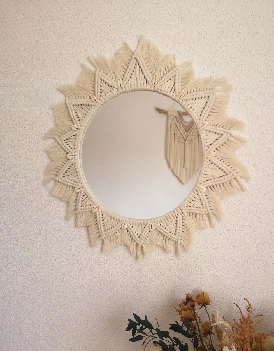 Miroir Bohème Coquillage et Macramé : Touche Naturelle et Élégante - Made in France - Fait main - Décoration murale