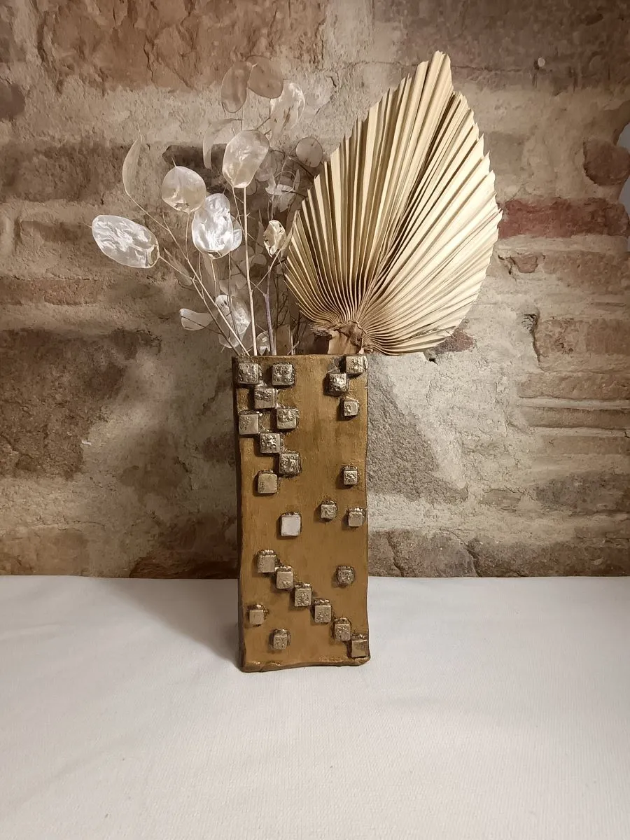 VIEIL OR #1 – Vase décoratif en faïence marron et or | Pièce artisanale unique - Fait main - Idée déco