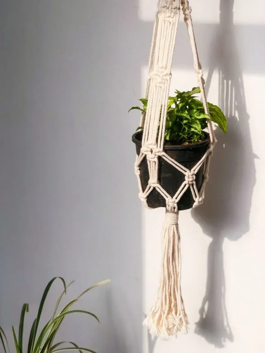 Décoration Intérieure : Porte-Plante en Macramé 'Bombay' - Suspenion murale - Déco murale - Fait main