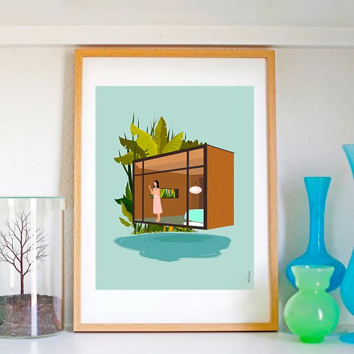 Illustration The Box - Inspiration mid-century moderne - Décoration murale - Affiche décorative