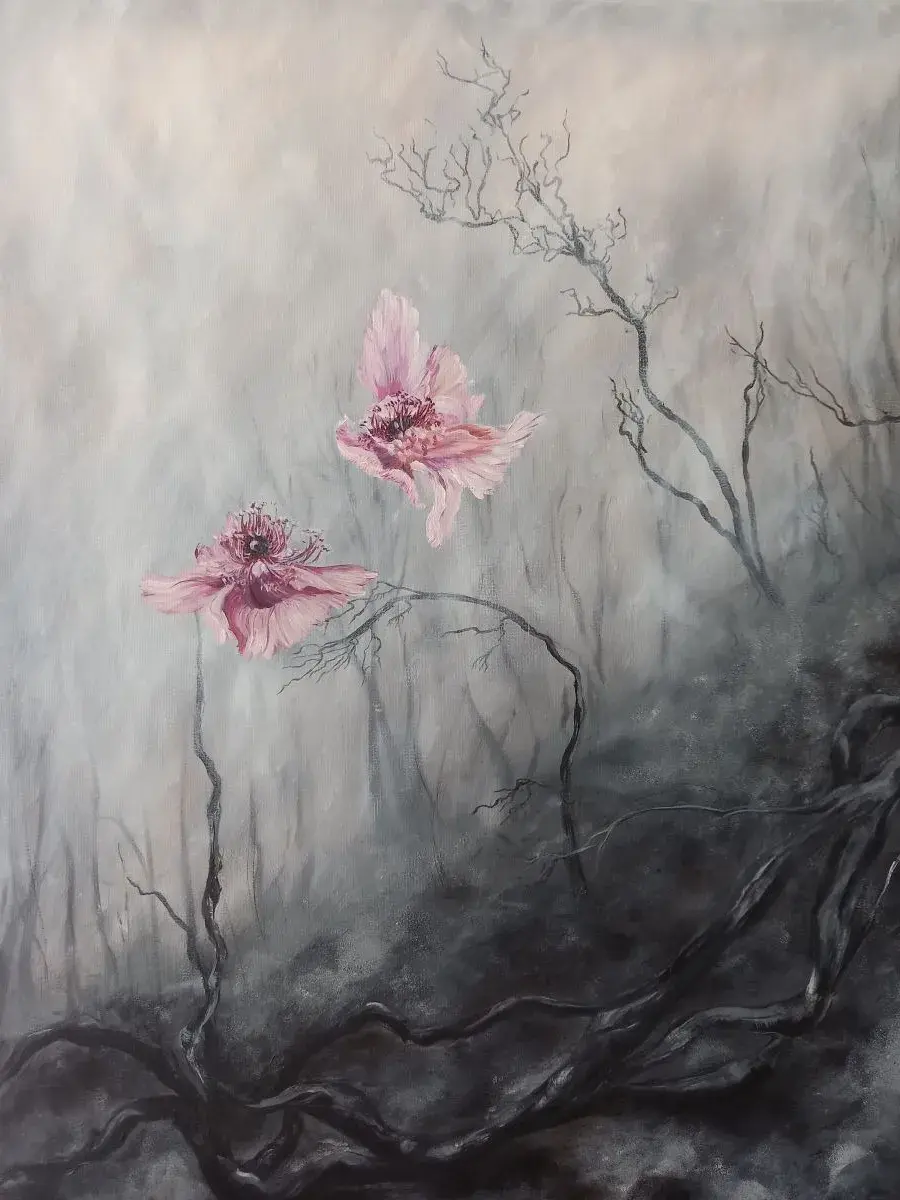 Thumbnail: "Les Cendres" – Tableau floral contemporain en huile sur toile - Fait main - Made in France