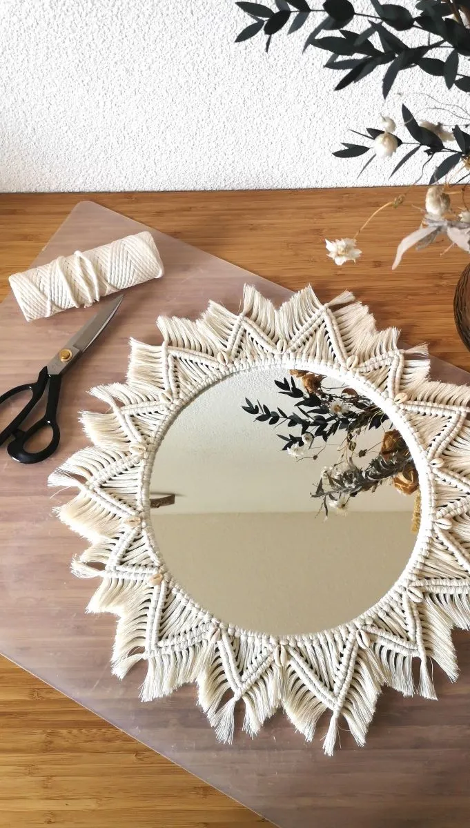 Miroir Bohème Coquillage et Macramé : Touche Naturelle et Élégante - Décoration murale