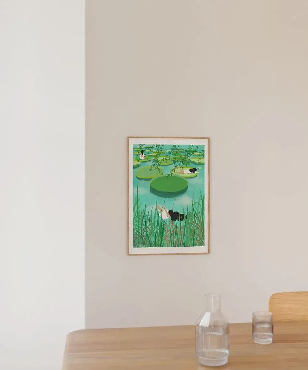 Miniature : L’Étang – Une Illustration Poétique pour une Décoration Envoûtante - Fait main - Made in France - Idées de cadeaux