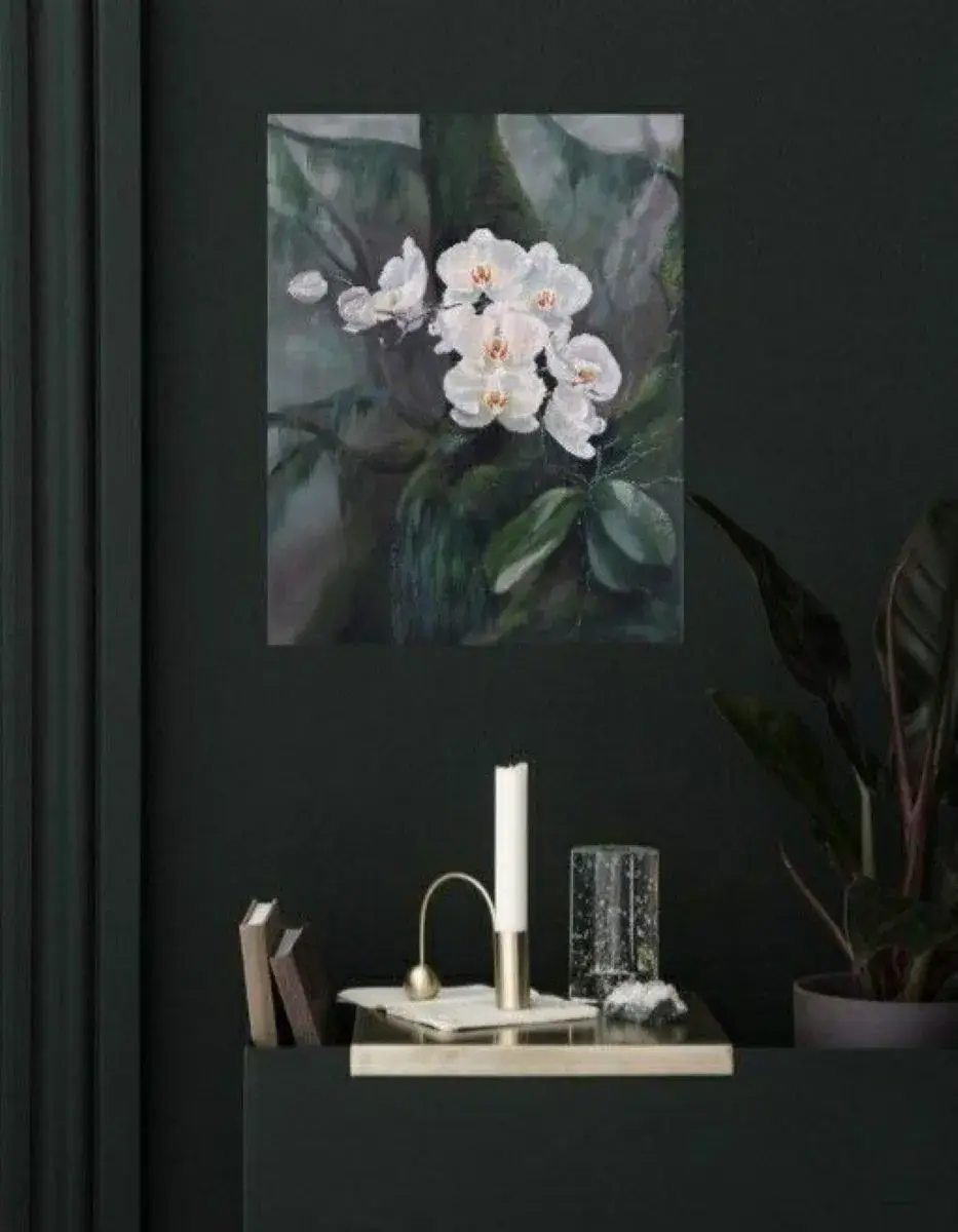 Thumbnail: "Orchidée blanche" – Pureté dans l’ombre des feuillages - Fait main - Made in France - Décoration murale