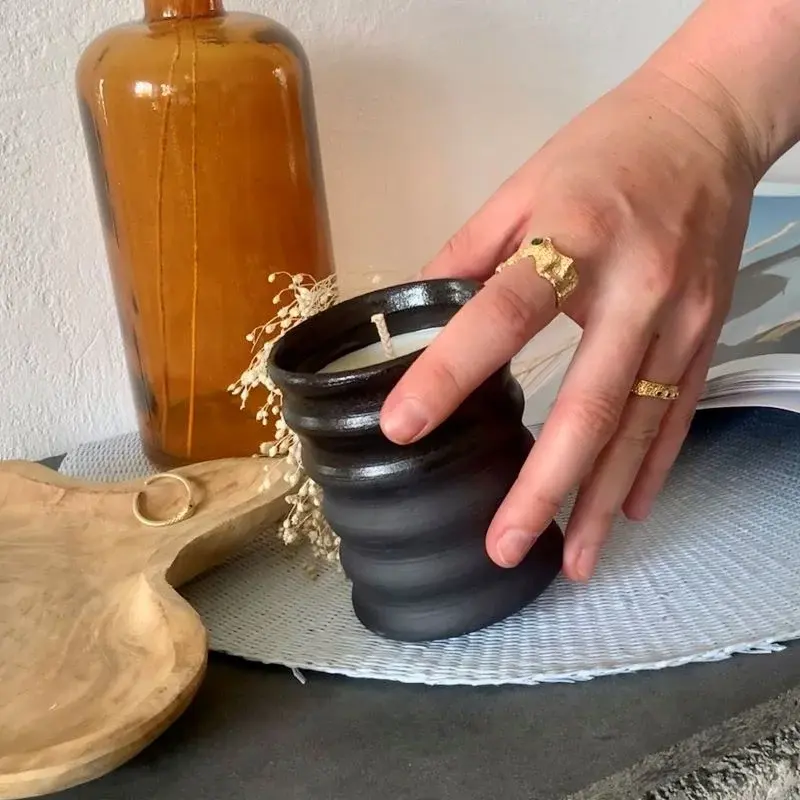 Miniature : Mug bougie noir  - Petite bougies – Petite decoration – Bougie ceramique – Decoration boheme - Candle