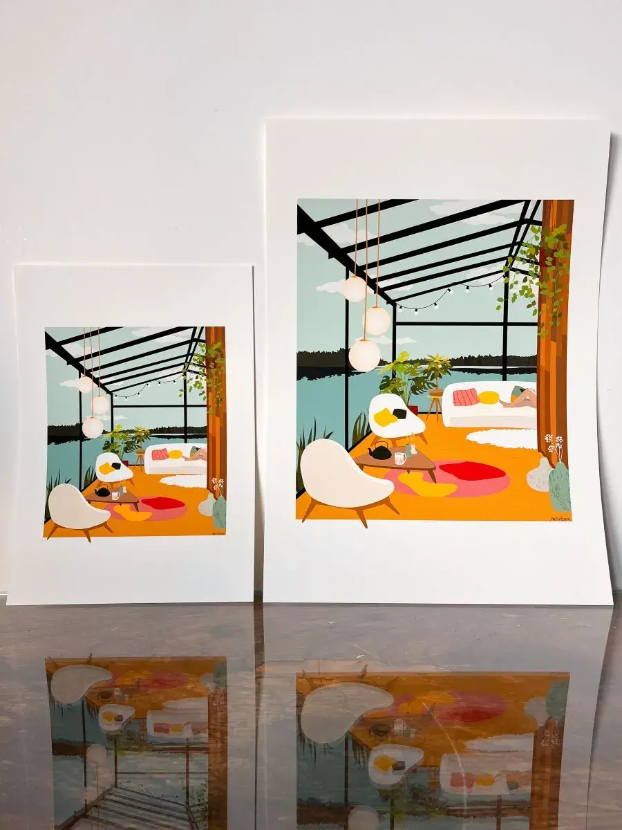 Thumbnail: Illustration Lake House - Élégance et sérénité au bord du lac - Fait main - Made in France - Déco maison