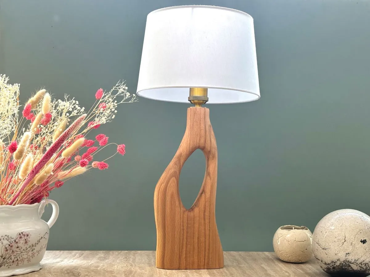 Lampe à poser en bois massif recyclé - Fait main - Made in France