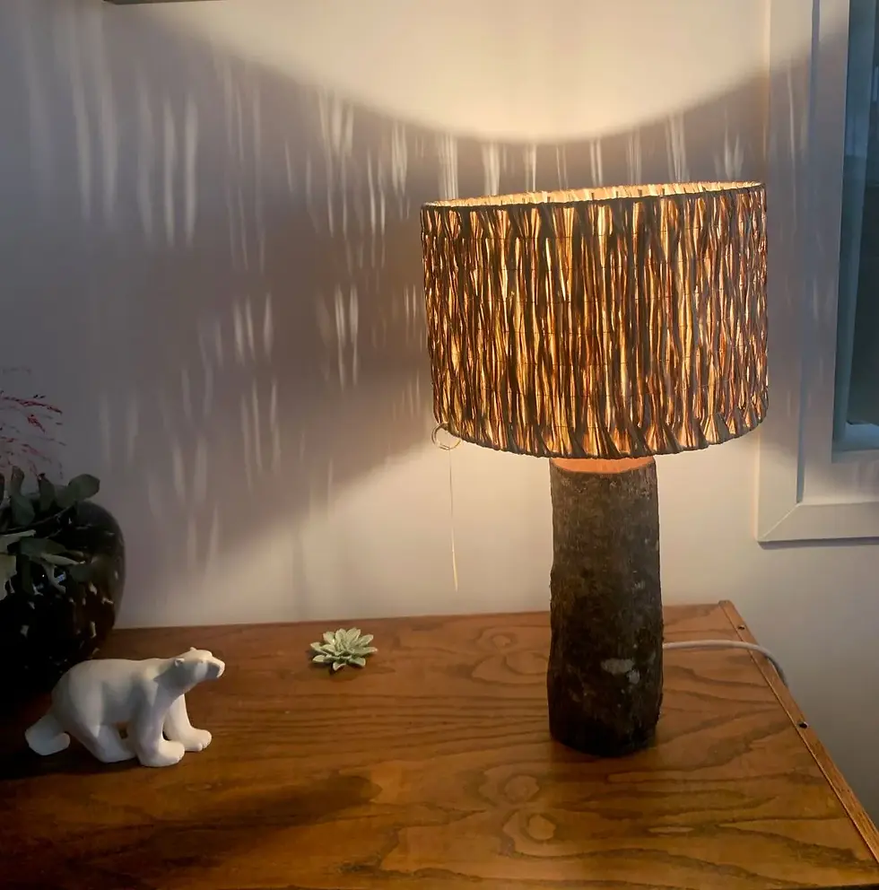 Lampe de Table en Bois Brut et Raphia Naturel - Luminare - Made in France - Fait main - Déco bois