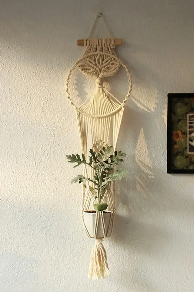 Porte-plante en Macramé Arbre de Vie : Décoration Végétale - Fait main - Made in India - Suspension en macramé