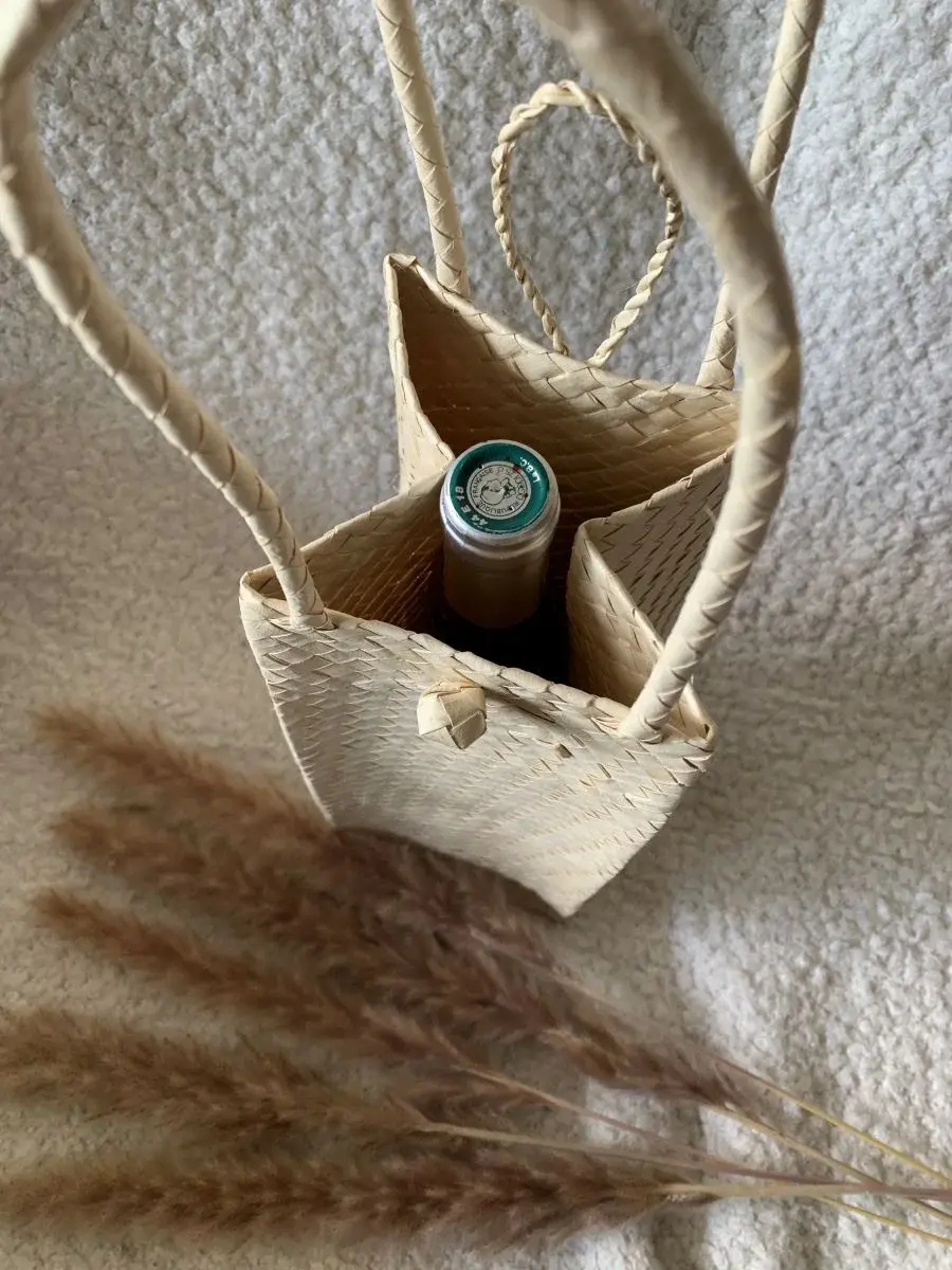 Miniature : Sac à bouteille de vin en paille - Petit rangement - Sac en paille - Sac original - Sac bohème - Clip - Cadeaux originaux