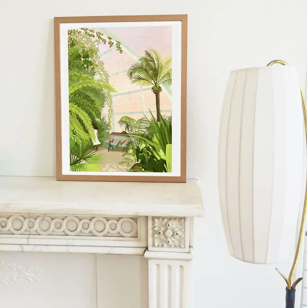 Thumbnail: Illustration Greenhouse - Voyage tropical au cœur d'une serre - Fait main - Made in France - Déco chambre