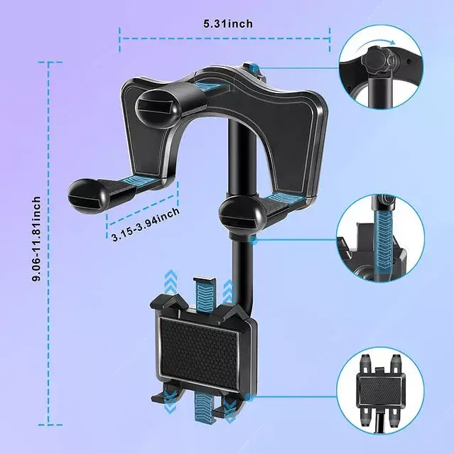 🚗 Car Phone Holder, Car Rearview Mirror Phone Holder with 360 Degree Rotation