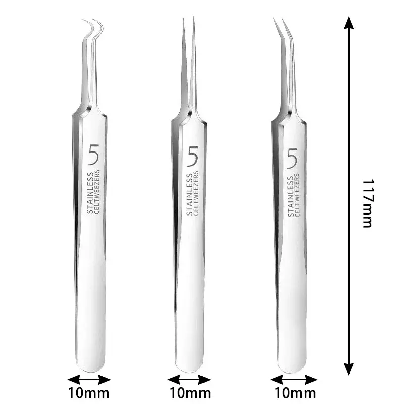 🔧 3-Piece Ultra Fine Precision Tweezers Set – Elbow, Straight & Oblique Tip