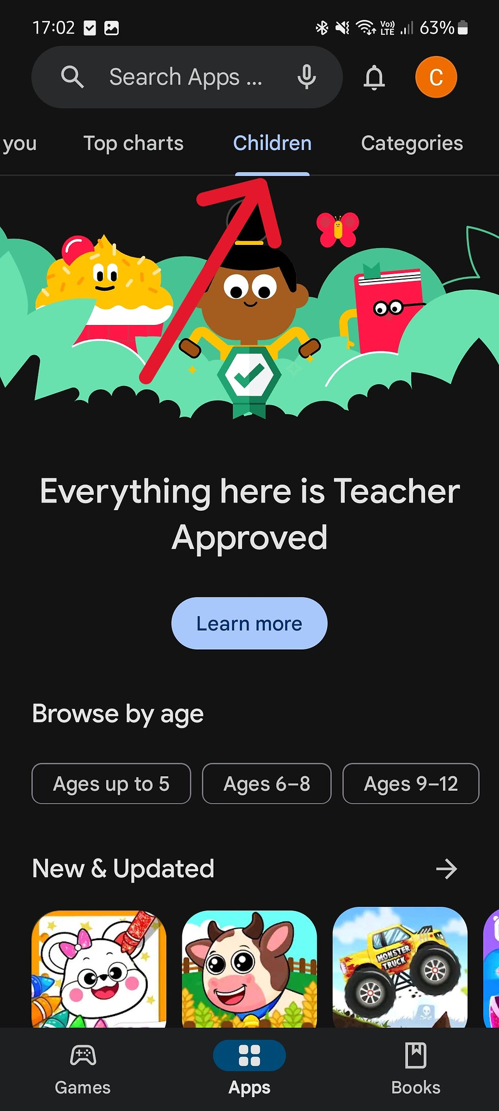 Google Play store kids section