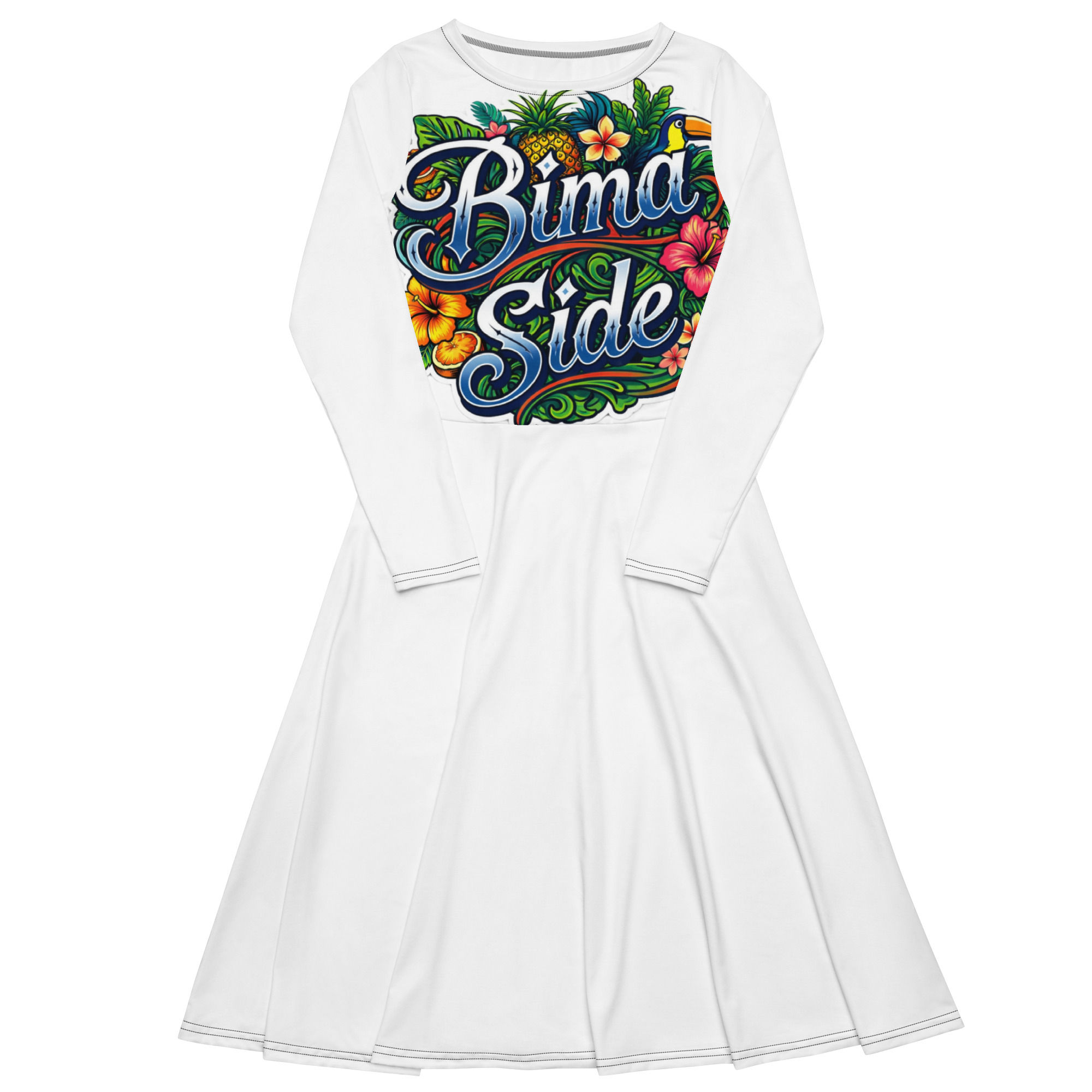 All-over print long sleeve midi dress
