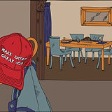 A "Make America Great Again" hat next to a Thanksgiving table