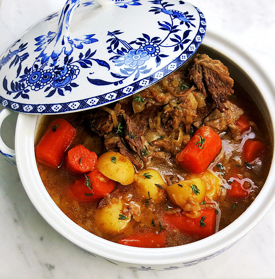 Beef stew with carrots, onions and new potatoes