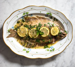 Lemon sole baked with butter, white wine