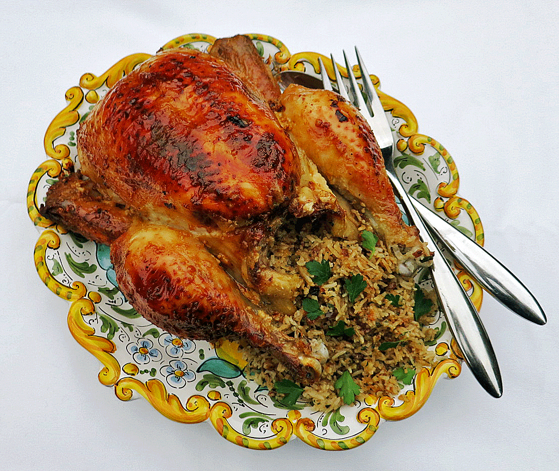 Roast chicken with a fragrant rice stuffing